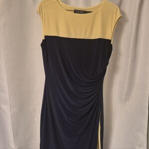 Ralph Lauren Two-Tone Navy and Yellow Midi Dress